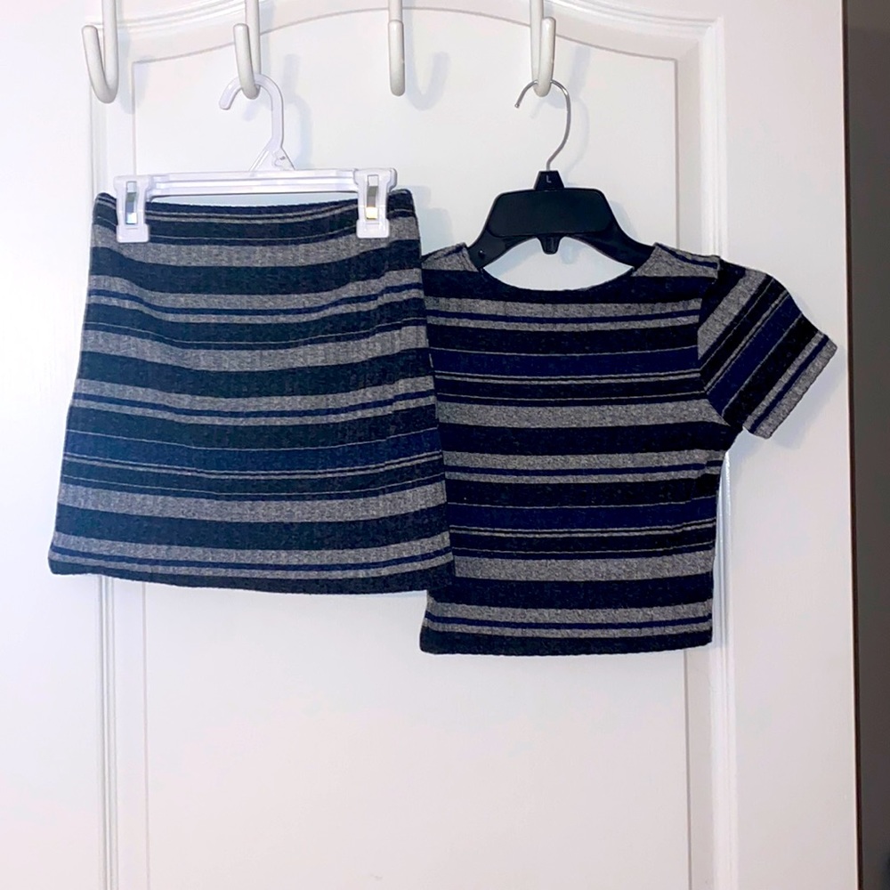 stripped with darker gray and navy blue